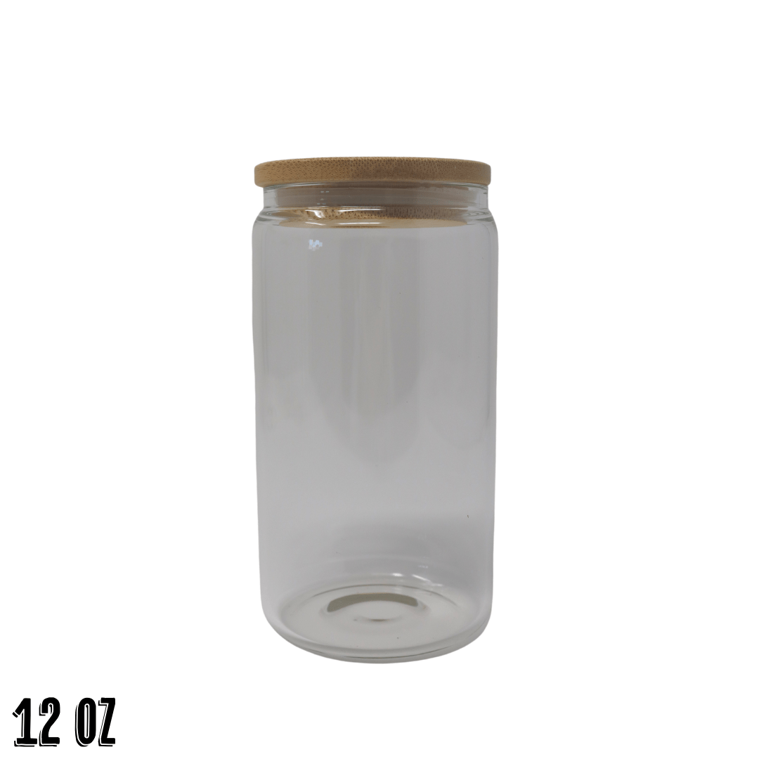 12 oz Clear Glass Sublimation Tumbler w/ Bamboo Lid & Plastic Straw