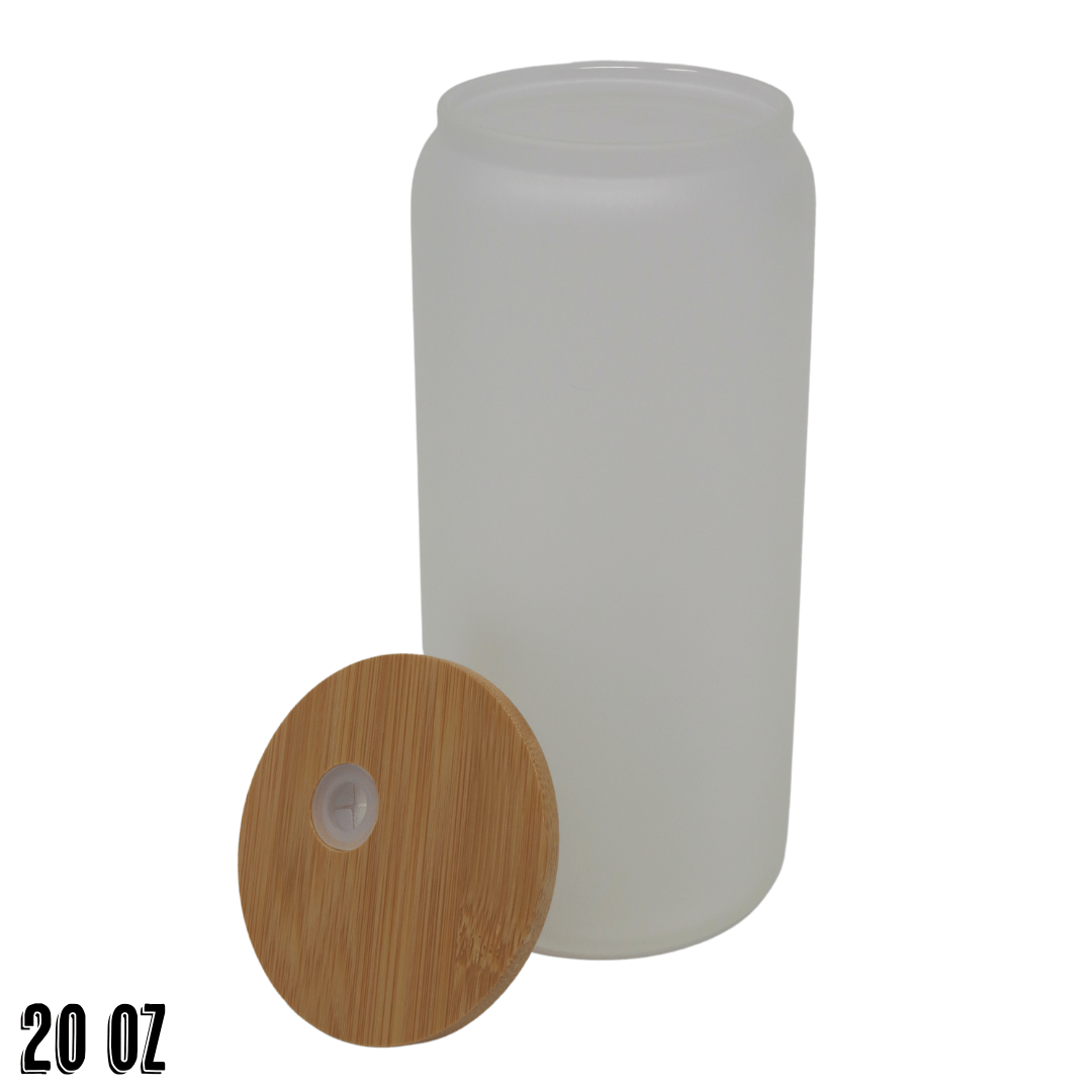 20oz Clear and Frosted Sublimation Glass Tumbler with Bamboo Lid