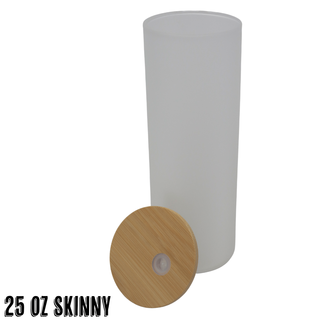 25 ounce Sublimation Bamboo Skinny Glass - Frosted 