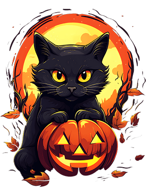 Halloween Black Cat and Pumpkin Moon